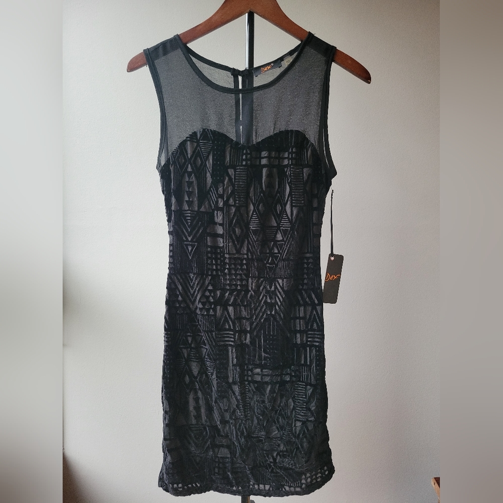 Black Velvet Print Mini Dress